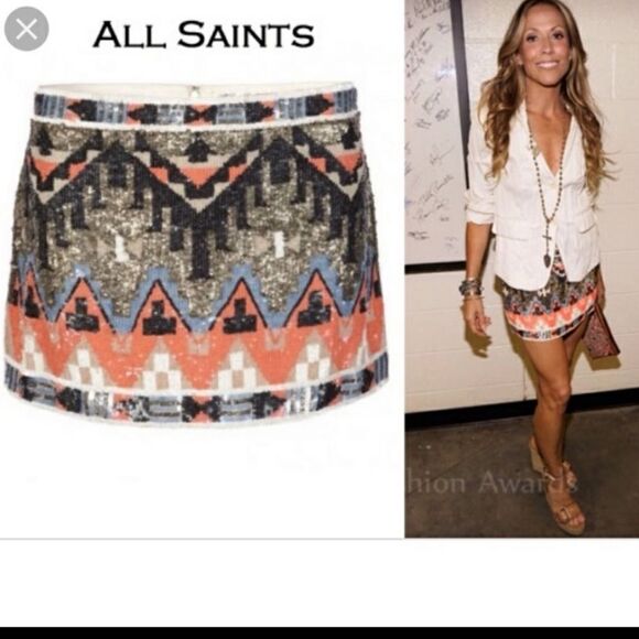 RARE! All Saints Spitalfields Aztec Sequin Mini Skirt - Picture 11 of 11